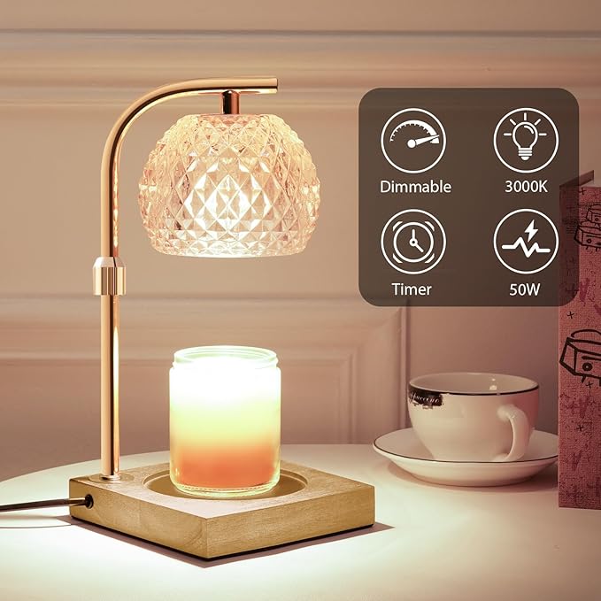 Mocalido Candle Warmer Lamp with Timer, Dimmable Electric Candles Warmer Adjustable Height, Top Candle Melter Lamp for Scented Jar Candles, Clear, Gifts for Mom Women