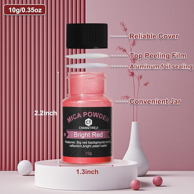 CHANGTIKEJI Mica Powder，48 Colors - 10g/Bottle of Natural Pigment Powder for Epoxy Resin，Soap Making，Candle Making,Lip Gloss,Car Freshies,Dye,Nail Polish,Bath Bombs
