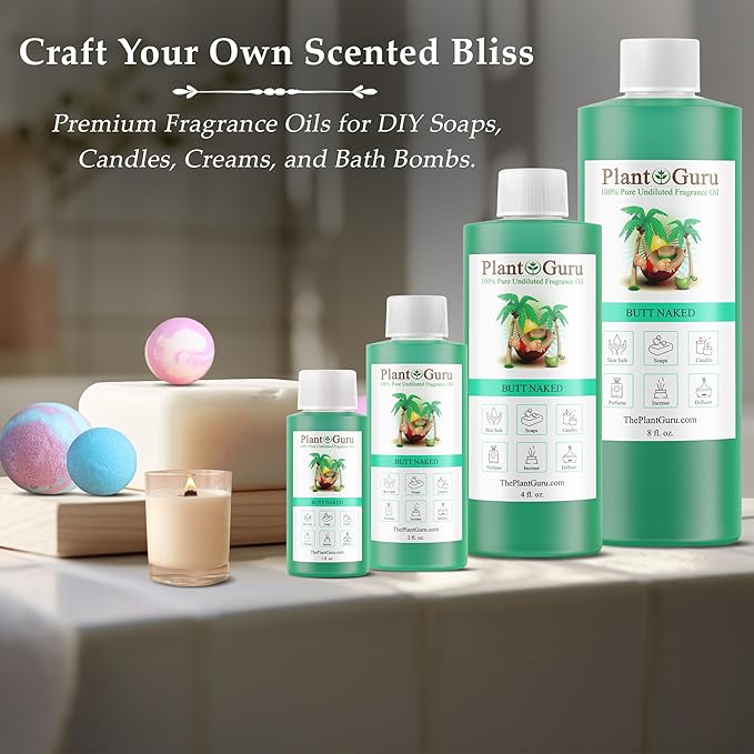 Butt Naked Fragrance Oil 4 fl. oz. Scented Oil for DIY Soap Making, Candles, Bath Bombs, Body Butters. Used in Aromatherapy Diffusers, Burners and Warmers. Great Addition to Lotions and Creams.