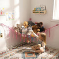 YKBU Stuffed Animals Hammock Corner Hanging Net with Tassel Macrame Stuffed Animal Storage Plush Toy Holder Toy Organizer for Boho Nursery Playroom Bedroom Kids Room (pink, large)