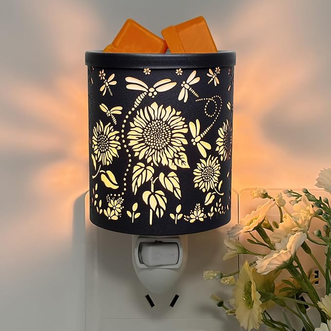 Plug in Wax Warmer Candle Wax Warmer for Scented Wax melt Warmer Electric Wax Burner Fragrance Oil Candle Warmer Office Bedroom Gift & Home Decor(Sunflowers with Dragonflies)