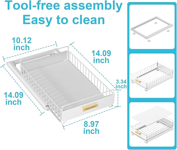 Pull Out Cabinet Organizer,Under Sink Organizer and Storage, Metal Slide Out Drawers for Cabinets, Multi-Purpose Storage Shelf for Kitchen, Cupboard, Bathroom 2 Pack White