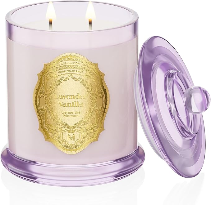 M&SENSE Lavender Vanilla Candles for Home Scented, 2 Wick 12.7oz Soy Wax Candles Non Toxic,70 Hours Long Burning,Christmas Candles Gift for Stress Relief, Meditation, Yoga