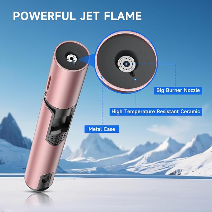 Torch Lighters Butane Lighter 2 Pack Windproof Adjustable Jet Flame Torch Lighter, Butane Refillable Gas Torch Lighter for Candles Grill BBQ Fireplaces Camping (Rose/Black)