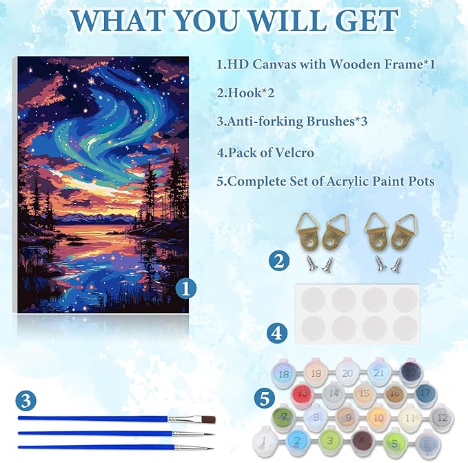 NAIMOER Starry Night Paint by Numbers Kits for Adults Beginner with Wooden Framed, Color by Numbers on Canvas Painting Kits for Adults, Easy Paint DIY Acrylic for Home Wall Decor 8X12 Inch