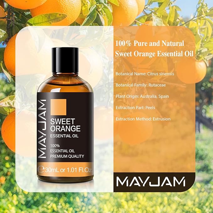 Sweet Orange Essential Oil 30ML/ 1.01FL.OZ, MAYJAM Pure Aromatherapy Sweet Orange Oil for Massage, Diffuser, Soap Making, Long Lasting Scents