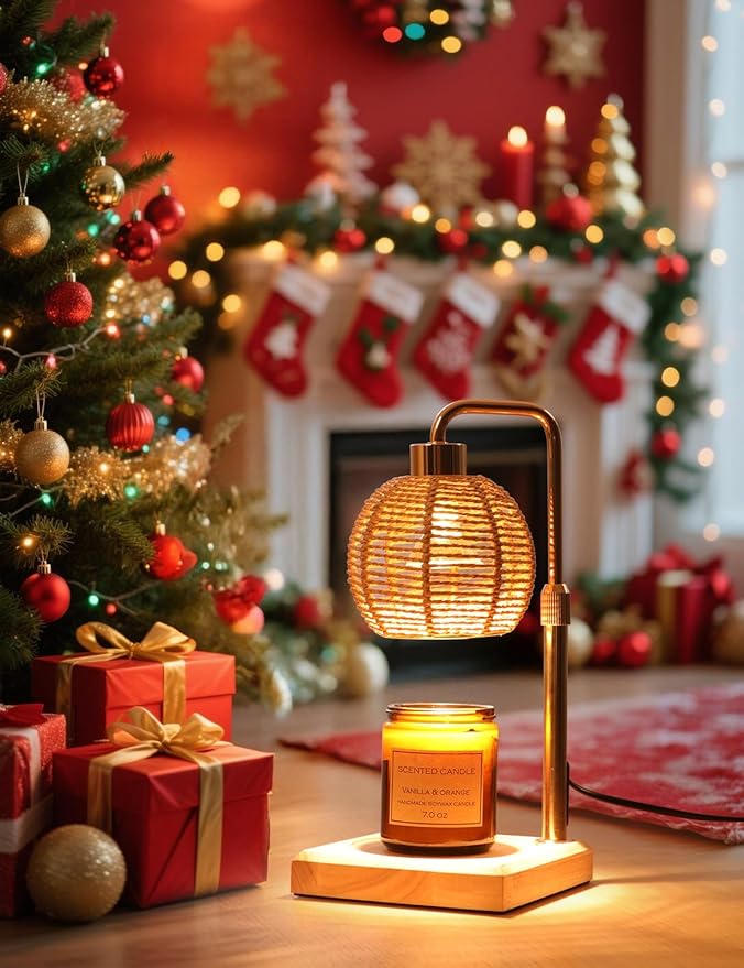 Candle Warmer Lamp with Timer Dimmable, Natural Weaving Boho Electric Candle Lamp, Wax Warmer Lamp for Mothers Day Gifts for Mom, House Warming Gifts New Home Decor