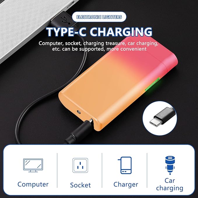 SKRFIRE Plasma Lighters Arc Lighter USB Rechargeable Lighters Windproof Electric Lighter with Multi-Mode Flashlight, Digital Battery Display, Perfect for Camping, BBQ Outdoor Survival（Pink Orange）