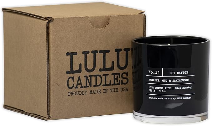 Lulu Candles | Leather & Tibetan Oud | Luxury Scented Soy Jar Candle | Hand Poured in The USA | Highly Scented & Long Lasting- 9 Oz.
