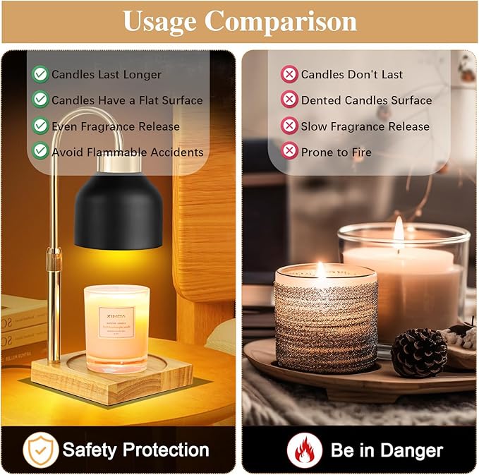 Xiwoa Electric Candle Warmer Lamp with 2H/4H/8H Timer Dimming Height Adjustable Safety Night Lamp, Home Scented Jar Candles Decor Gifts (Black)