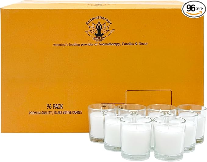 Hosley's 96 Pack of Ivory Unscented Clear Glass Filled Votive Candles