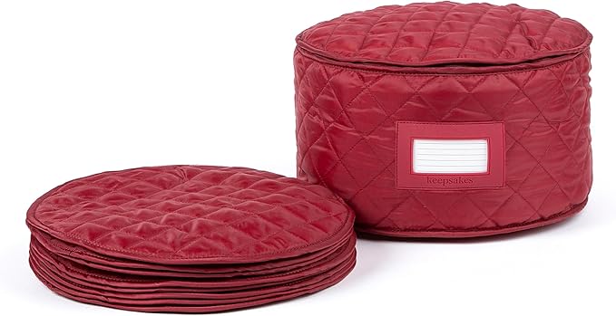 Covermates Keepsakes Dish Storage Case – Padded China & Dinnerware Organizer, Quilted Polyester Protection, ID Window, Zipper Closure, Machine Washable, Red