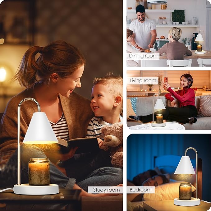 Aimoptg Candle Warmer Lamp,Electric Candle Warmer with Dimmable Light,Scented Wax Melter,No Smoke,Compatible with Various Jar,with 2 Light Bulbs,Home Decor-White