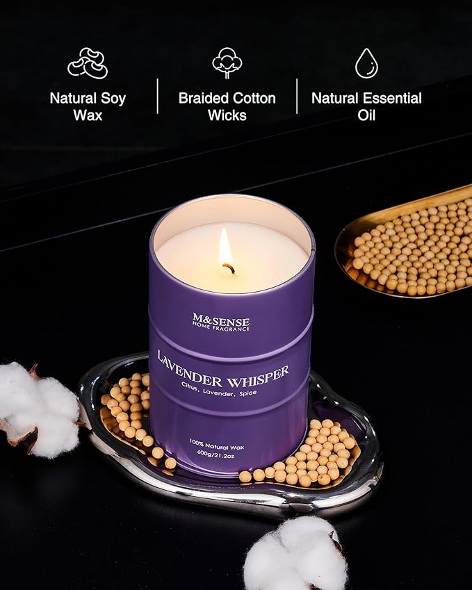 M&SENSE Large Lavender Soy Candles for Home Scented 11.6oz 70 Hour Long Burning, Aromatherapy Candle for Stress Relief Meditation Relaxing, Appreciation Gifts for Mom Teacher Friends