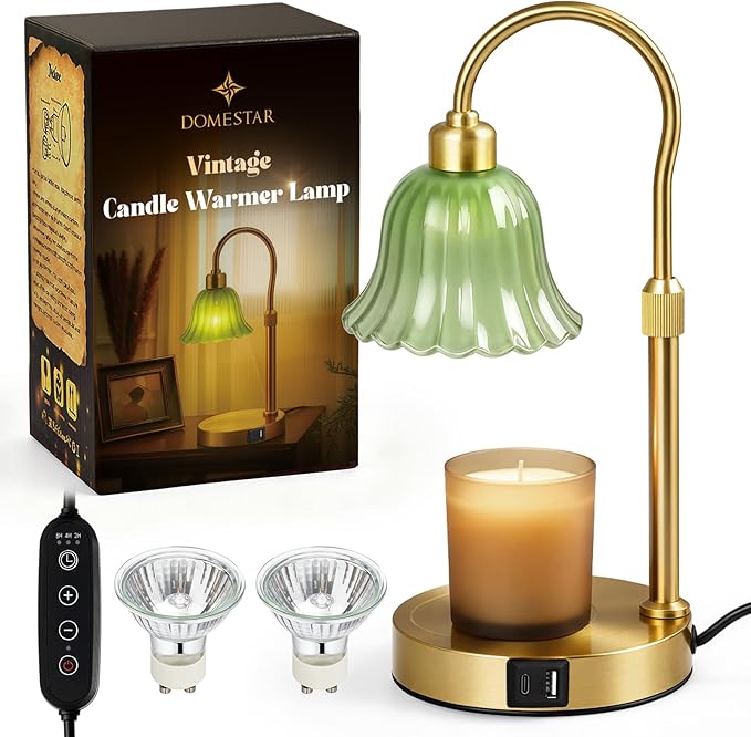 DomeStar Green Candle Warmer Lamp, Flower Wax Melt Lamp with Timer Cottage Core Decor Mother Day Gift for Woman