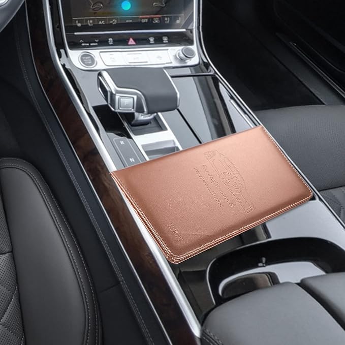 Car Registration and Insurance Card Holder - Leather Vehicle Glove Box Automobile Documents Paperwork Wallet Case Organizer for ID, Driver's License, Key Contact Information Cards - Men&Women
