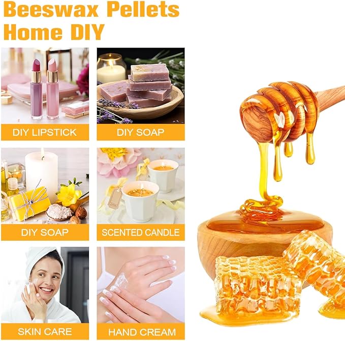 Organic Beeswax Pellets - 907g Yellow Beeswax Pastilles, Pure Natural Bulk Bees Wax Pellets for DIY Beeswax Making Candles Skin Care Lip Balm Soap Lotion (2lb)