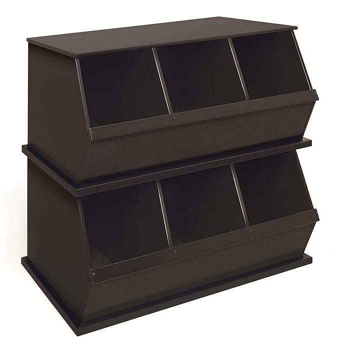 Badger Basket Stackable 3-Bin Storage Cubby - Modular Toy and Craft Organizer with Wide Mouth Bins, Expandable Design, Solid Panel Construction - Compatible with Other Units - Espresso
