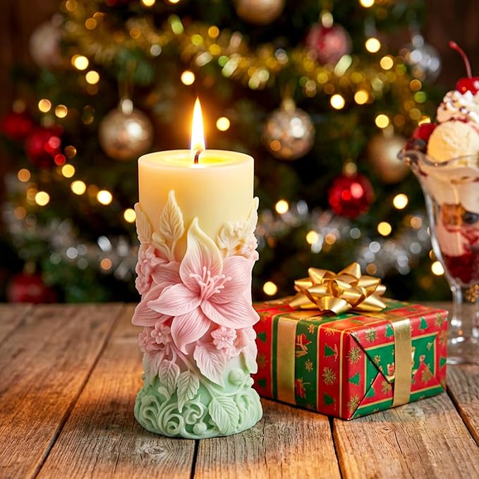 Candle Molds for Candle Making Flower Molds for Candles Resin 3D Lily Embossed Candle-Mold for Candles Making DIY Craft Wedding Party