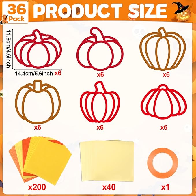 Qyeahkj 36 Set Fall Pumpkin Suncatchers Crafts for DIY Autumn Window Tissue Paper Crafts Kit Thanksgiving Pumpkin Hanging Decor for Fall Home Activity Art Project Birthday Party Favor Gift