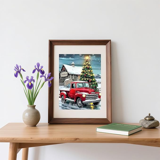 Skyboda Red Truck Diamond Art Kits for Adults Beginners, Christmas Tree Diamond Painting Kits for Adults,5D Full Drill DIY Diamond Dot Gem Art Kit Wall Home Decor Arts Craft 12x16 inch
