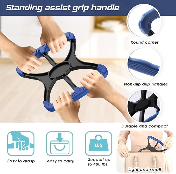3-in-1 Elderly Assistance Kit: Standing Aid Car Assist Grab Handle Gift for Seniors Handicap Accessories Portable Car Assist for Seniors, Disabled, Pregnant to Convenient Daily Living Travel. (Red)