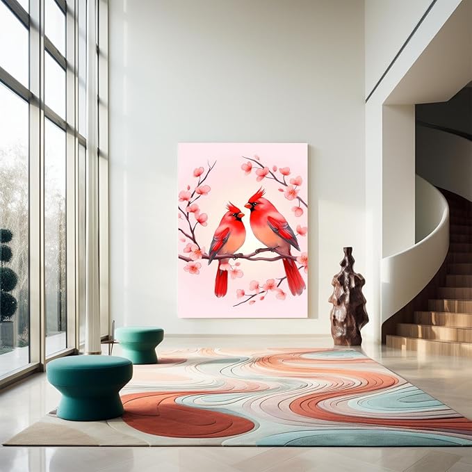 GUAIEUW Wreath of Red Birds in Love Diamond Painting Kit for Adults, Full Round Diamond Cardinal Bird 5D Diamond Painting DIY Art Crafts for Winter Home Wall Decor Holiday Gift 20x30 Inch