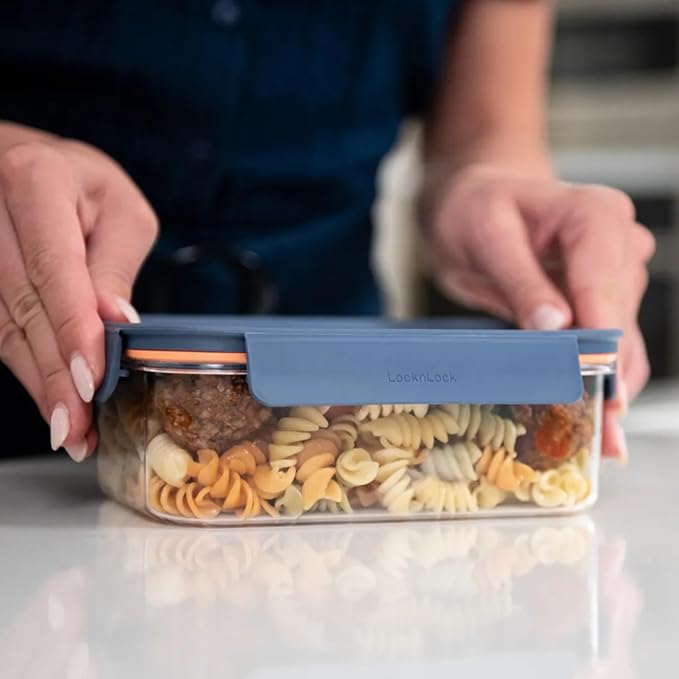 LocknLock LBF404RS5N Bisfree Modular Plus Food Storage Containers for Lunch, Meal Prep, Stackable, BPA-Free, Leakproof, Microwave, Dishwasher, Freezer-Safe, 10 Pieces, 5 Boxes and 5 Lids, Navy, 910ml