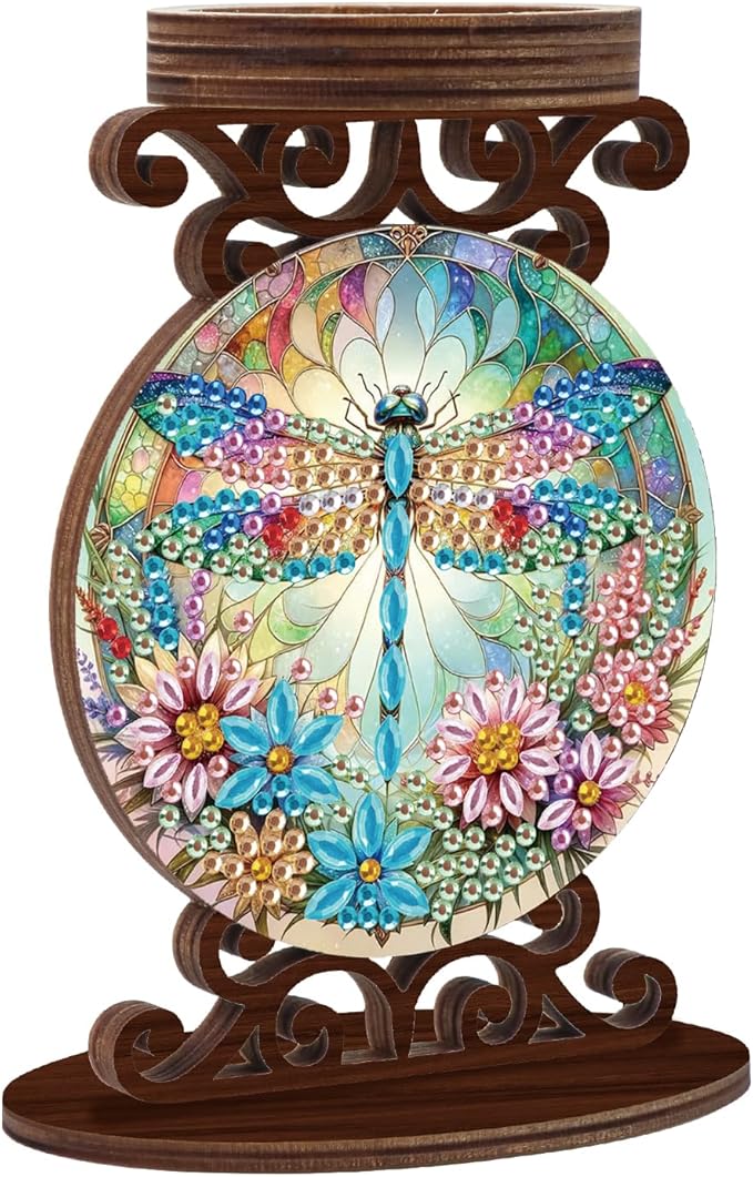 Diamond Art Painting Candlestick Holder kits, Dragonfly DIY shaped crystal Diamond art painting, woodiness Candle holder for AromaRelax & Home Decor, Christmas Halloween Ornaments (Double-Sided)