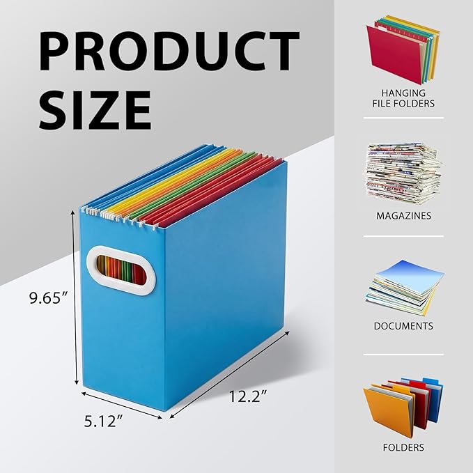 Hanging File Organizer Box, 3 Pack Blue Cardboard File Folder Holder for Letter Size, Portable Desk Document Storage with Handles, for Office,Home,School