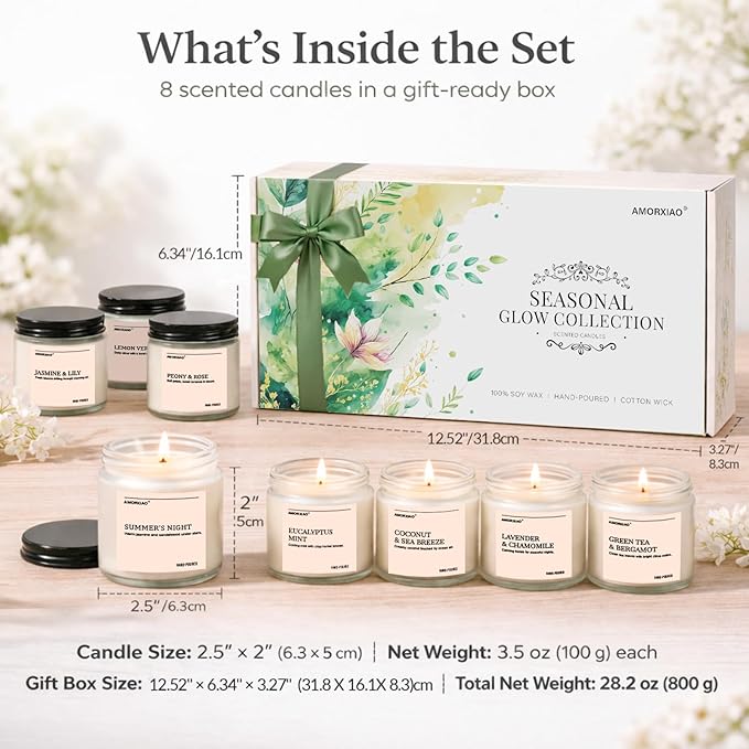 Scented Candles Gift Set, 8 Pack Soy Wax Candles for Home, Spring Summer Floral Fresh Aromatherapy Scents, Gifts for Women, Birthday
