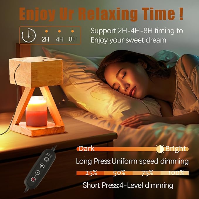 IN HAPPY Candle Warmer Lamp with Timer,Bedroom Home Decor Dimmable Wax Melt Warmer for Scented Wax with 2Pcs 50w Bulbs,Perfect for Jar Candles,Birthday Gifts for Women Mom