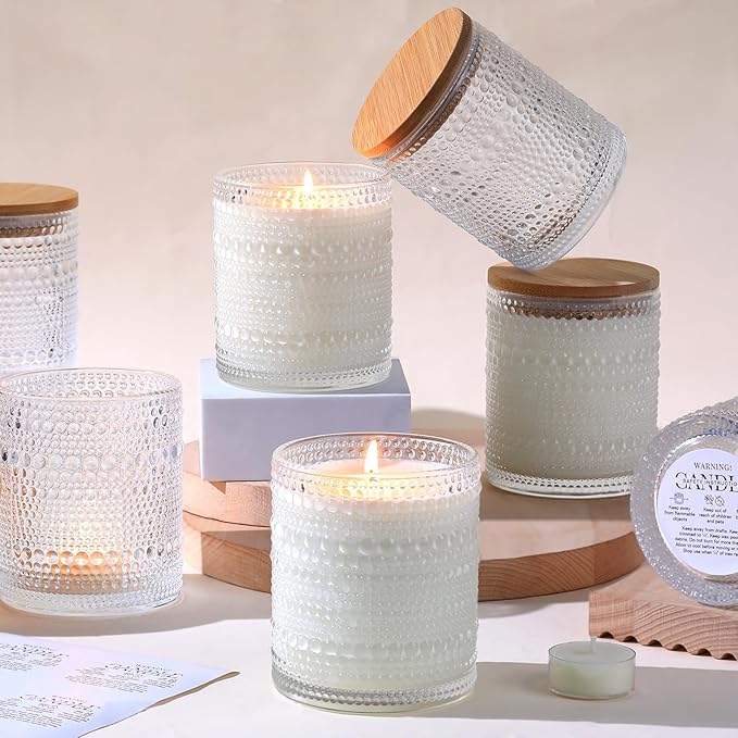 DARJEN 8 Pack Clear Candle Jars for Making Candles- 14 OZ Empty Glass Candle Making Jars with Bamboo Lids and Labels, Candle Making Supplies Candle Containers for Home DIY