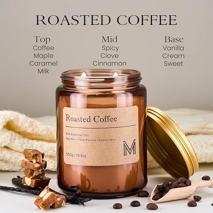 M&SENSE Roasted Coffee Scented Christmas Candle Gift | 19.4oz, 115-Hour Burn | Natural Organic Soy Wax | Long-Lasting for Stress Relief and Gifting | for Christmas, Thanksgiving, Holiday
