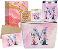 Personalized Gifts Monogrammed Birthday Gifts for Women, Her, Teacher Mother in Law Wedding Christmas Initial Wine Tumbler Makeup Bag Scented Candle Bracelet Set, (Aesthetic Pink Flower M)