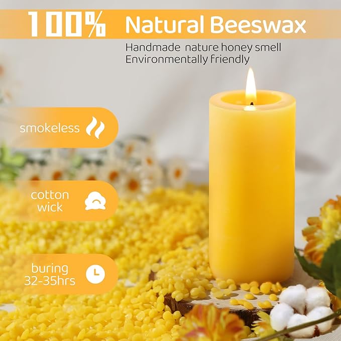 16 Pack Natural Beeswax Pillar Candles,560 Hours Long Burning Bees Wax Candle for Home,Prayer,Emergency,Dripless Smokeless Organic Beeswax Candles Bluk 2x4in