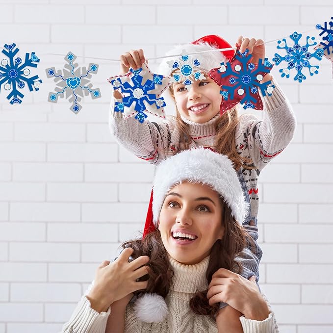 Zonon 24 Pieces Holiday Snowflake Craft Kit Winter DIY Hanging Craft Ornaments Snowflake Kit for Christmas Tree Home Activity Decorations(Blue, White)