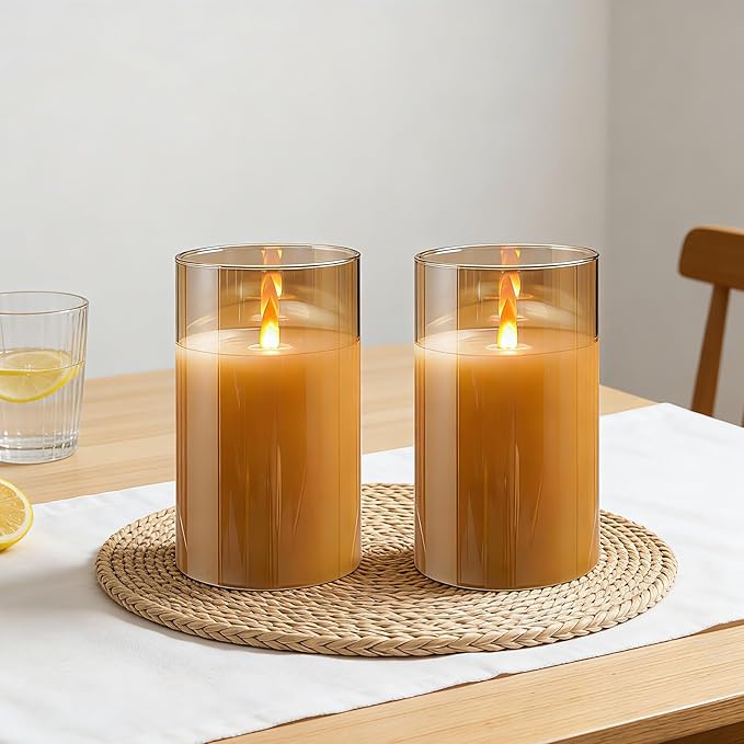 HaitanghuaRechargeable Candles, Remote Control Candles, with Remote Control, 2/4/6/8 Hour Timer Function, USB Rechargeable flameless Candles, Pillar Candles, Gold, 6 inches (2 Pack)