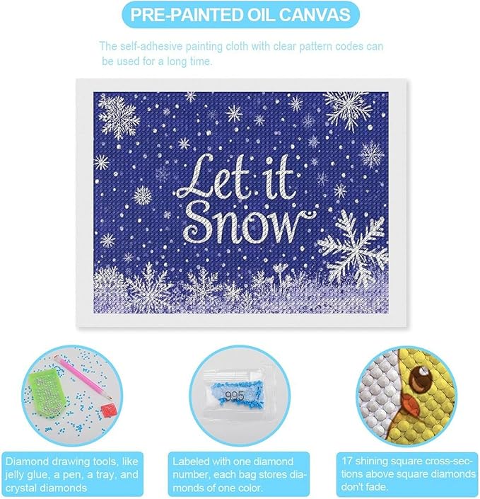 AIVKIEJK Diamond Painting Kits for Adults - Festive Snowflake Christmas Let It Snow Painting DIY 5D Full Drill Diamond Dots Paintings with Diamonds Gem Art and Crafts Home Decor 12"x16"
