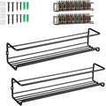 Carbon Steel Wall-Mounted Kitchen Spice Rack,Wall-Mounted Spice Rack Heavy-Duty Space-Saving Organizer with Adhesive or Screw Mountable, for Cabinet Doors, Pantry Walls (2Pcs Black)