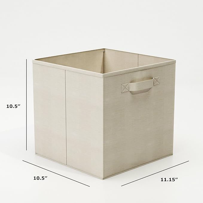 Home-Complete 6-Pack Storage Bins Set - Collapsible, Foldable Cube Organization for Shelves and Cubbies in Homes, Offices, and Nurseries (Beige)