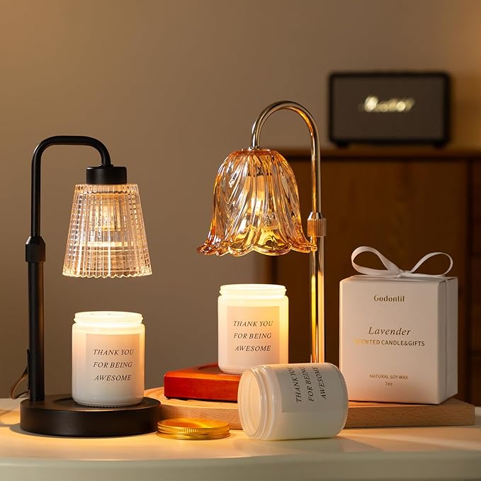 GODONLIF Candle Warmer Lamp with Timer, Adjustable Height Candle Warmer, Dimmable, Home Decor, Wax Warmer Lamp for Jar Candles with 2 Bulbs, Gray