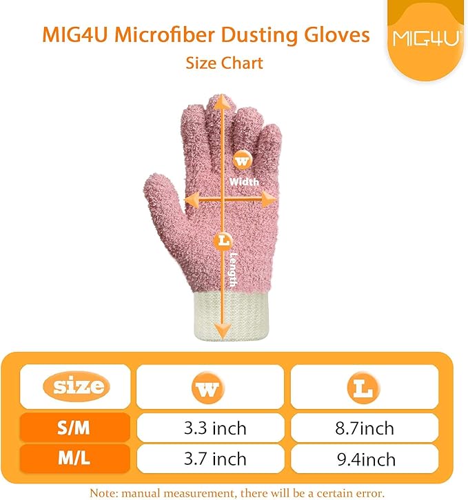 MIG4U 4 Pairs Microfiber Gloves - Dusting Gloves for House Cleaning - Washable Blind Cleaner Duster Tool (Blue/Pink/Gray/Navy,S/M)