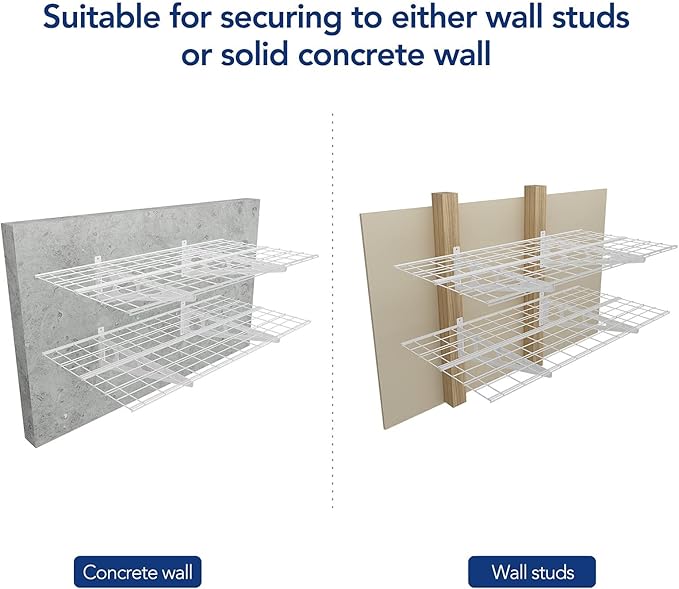 FLEXIMOUNTS 2 Pack 2x4ft Garage Shelving, Wall Shelf Garage Storage Rack, 24-inch-by-48-inch, White, Classic Series