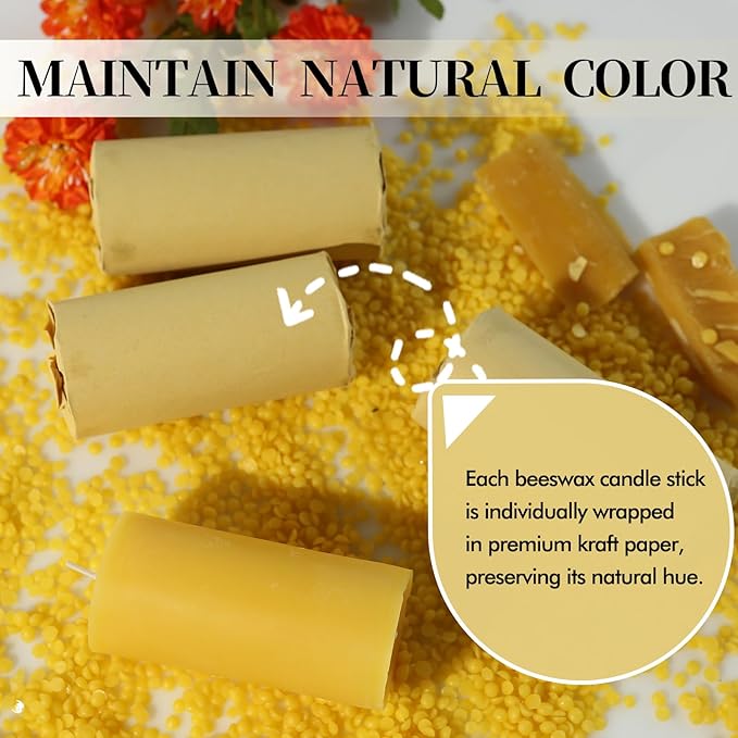 Beeswax Pillar Candles Set of 2, 70 Hours Long Burning, 100% Natural Beeswax Candles for Emergency, Pure Bees Wax for Home, Smokeless & Dripless