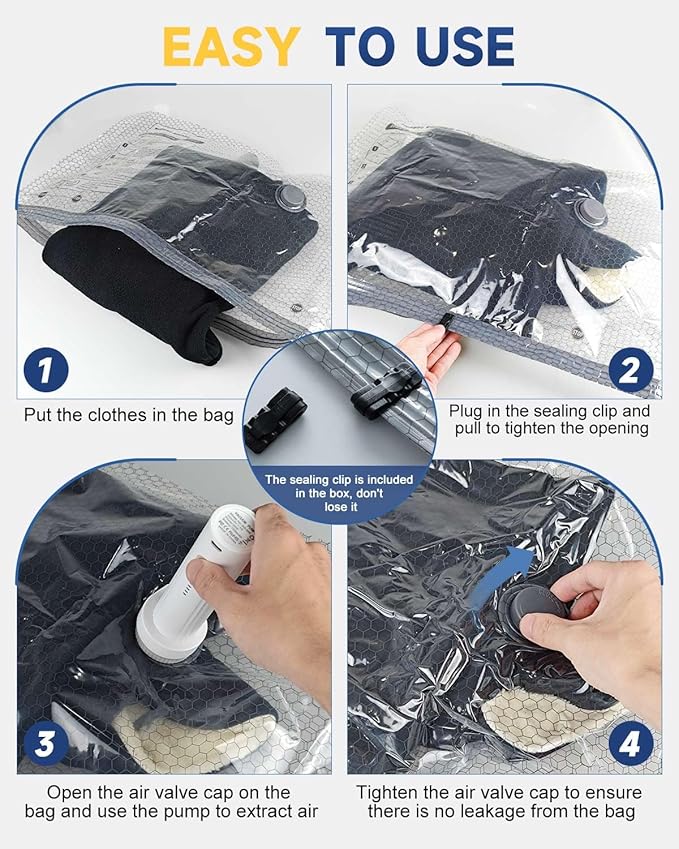 Vacuum Storage Bags with Electric Pump, Jumbo Space Saver Vacuum Seal Bags for Clothes, Blankets and Bedding, Storage Bags Vacuum Sealed with Extra Large Compression Design