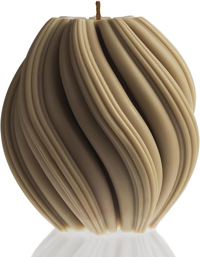 LAWA Swirl Candle - Large Beautiful Handmade Pillar Scented Soy Wax Twirl Elegant Bubble Aesthetic Candle Housewarming Gift Home Room Shelf Decor Idea Spiral Olive Beige (Medium)