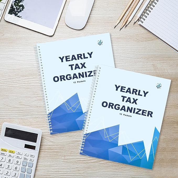 Letter Size Yearly Tax Organizer Book with 12 Separate Pockets Spiral Bound 8.5x11 Tax Document Folder Tax Record Book with Tabs Monthly Bill Receipt Income Tax Organizer System for Home Office Taxes