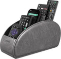 SITHON Remote Control Holder with 5 Compartments - PU Leather Remote Caddy Desktop Organizer Store TV, DVD, Blu-Ray, Media Player, Heater Controllers, Dark Gray