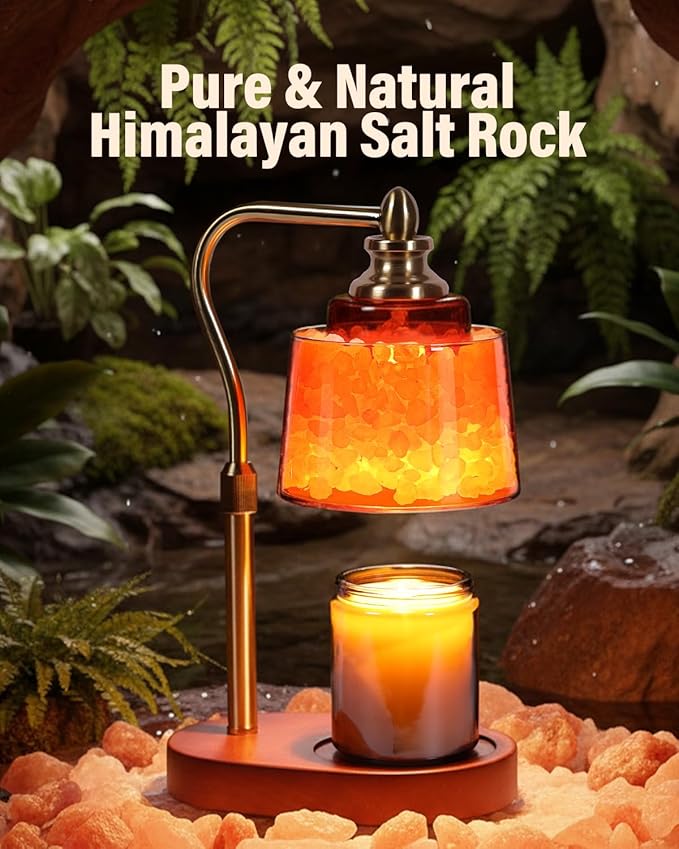 3-in-1 Candle Warmer Lamp with Timer Dimmable, Himalayan Salt Lamp & Passive Diffuser, Gifts for Women, House Warming Gifts, Wax Melt Warmer for Jar Candles